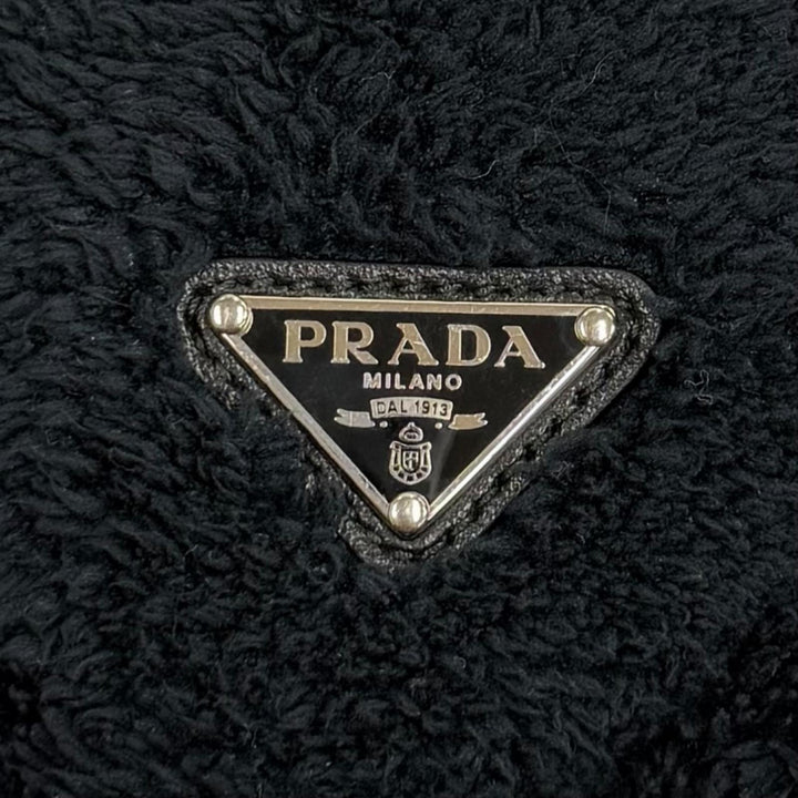 極美品★PRADA プラダ 1NE043 Terry Cloth トライアングルロゴ パイルバッグ ハンドバッグ ネイビー イタリア製 レディース