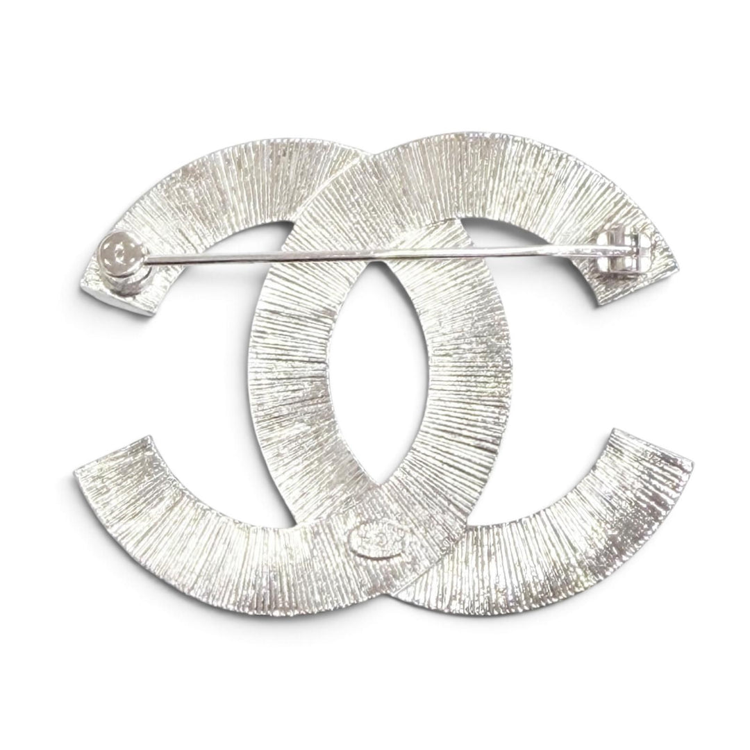 極美品△CHANEL シャネル F23V ココマーク CCロゴ ラインストーン クリスタルビジュー ブローチ シルバー フランス製 レディース