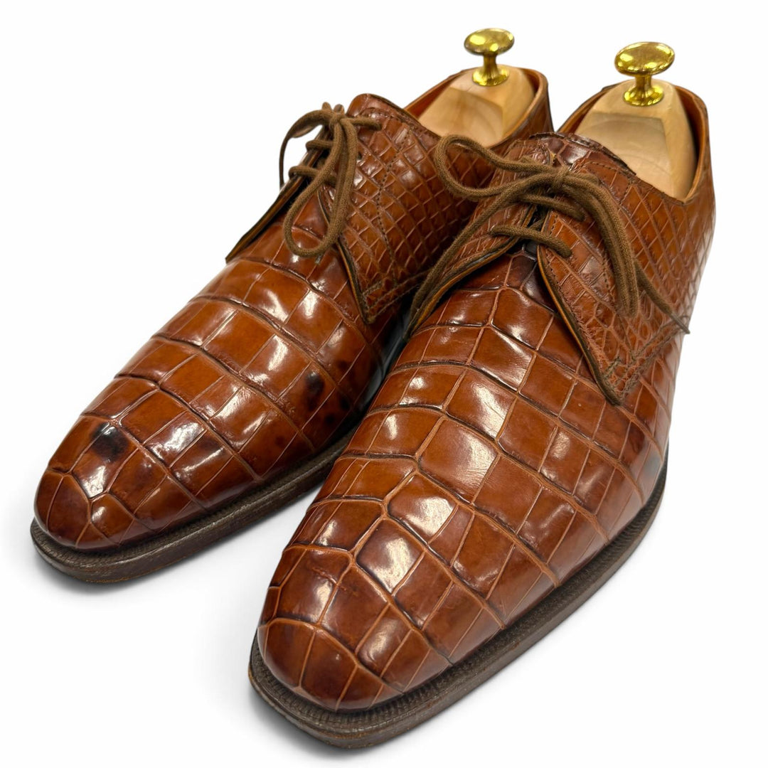 良品▼CROCKETT&amp;JONES クロケットアンドジョーンズ TRAFALGAR クロコダイル 125周年記念 19足限定 プレーントゥ レザーシューズ 7.5 箱付