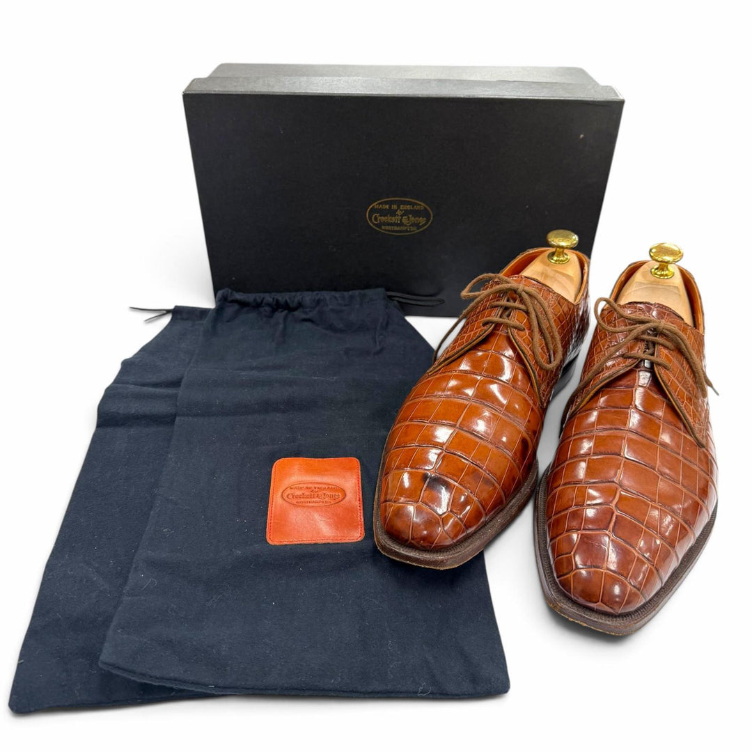 良品▼CROCKETT&amp;JONES クロケットアンドジョーンズ TRAFALGAR クロコダイル 125周年記念 19足限定 プレーントゥ レザーシューズ 7.5 箱付