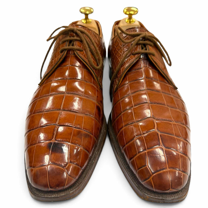 良品▼CROCKETT&amp;JONES クロケットアンドジョーンズ TRAFALGAR クロコダイル 125周年記念 19足限定 プレーントゥ レザーシューズ 7.5 箱付