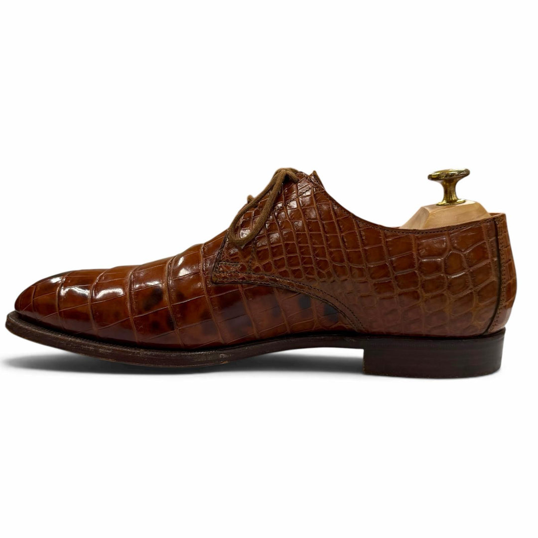 良品▼CROCKETT&amp;JONES クロケットアンドジョーンズ TRAFALGAR クロコダイル 125周年記念 19足限定 プレーントゥ レザーシューズ 7.5 箱付