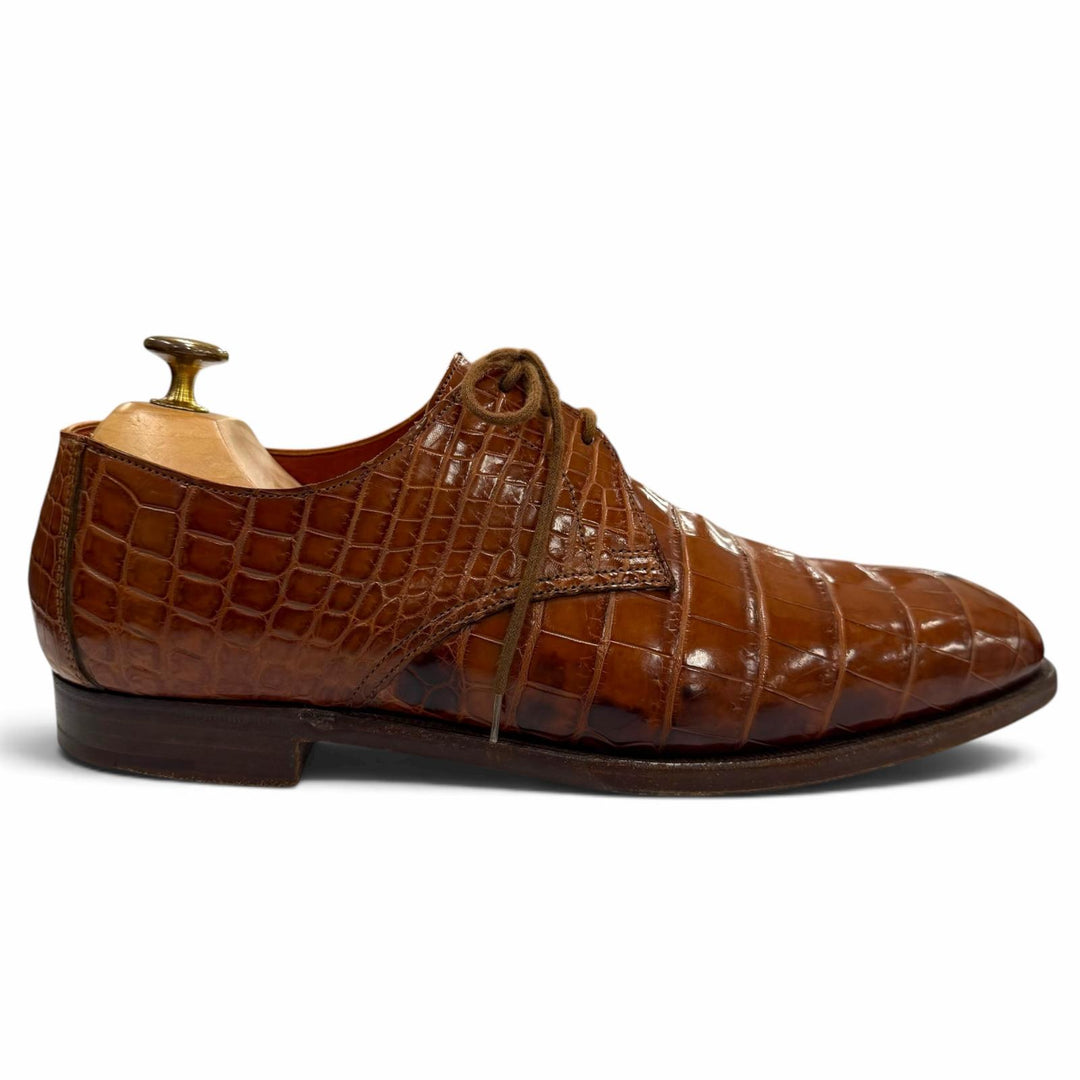 良品▼CROCKETT&amp;JONES クロケットアンドジョーンズ TRAFALGAR クロコダイル 125周年記念 19足限定 プレーントゥ レザーシューズ 7.5 箱付