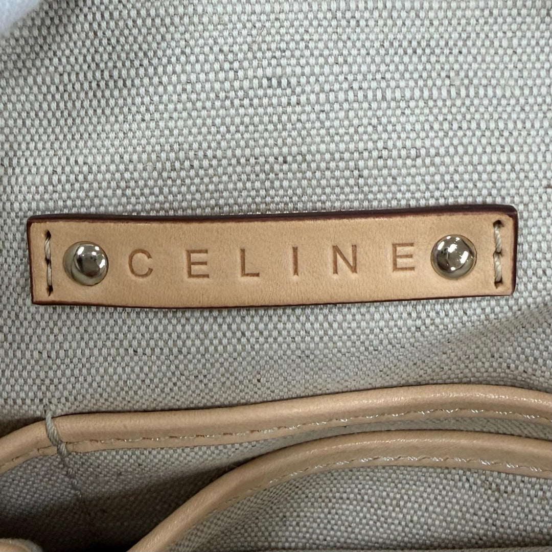 極美品☆CELINE セリーヌ オールドセリーヌ サルキーロゴグラム 馬車柄 レザー使い トートバッグ ライトグレー ブラウン レディース