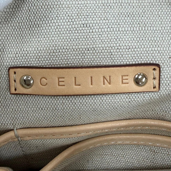 極美品☆CELINE セリーヌ オールドセリーヌ サルキーロゴグラム 馬車柄 レザー使い トートバッグ ライトグレー ブラウン レディース