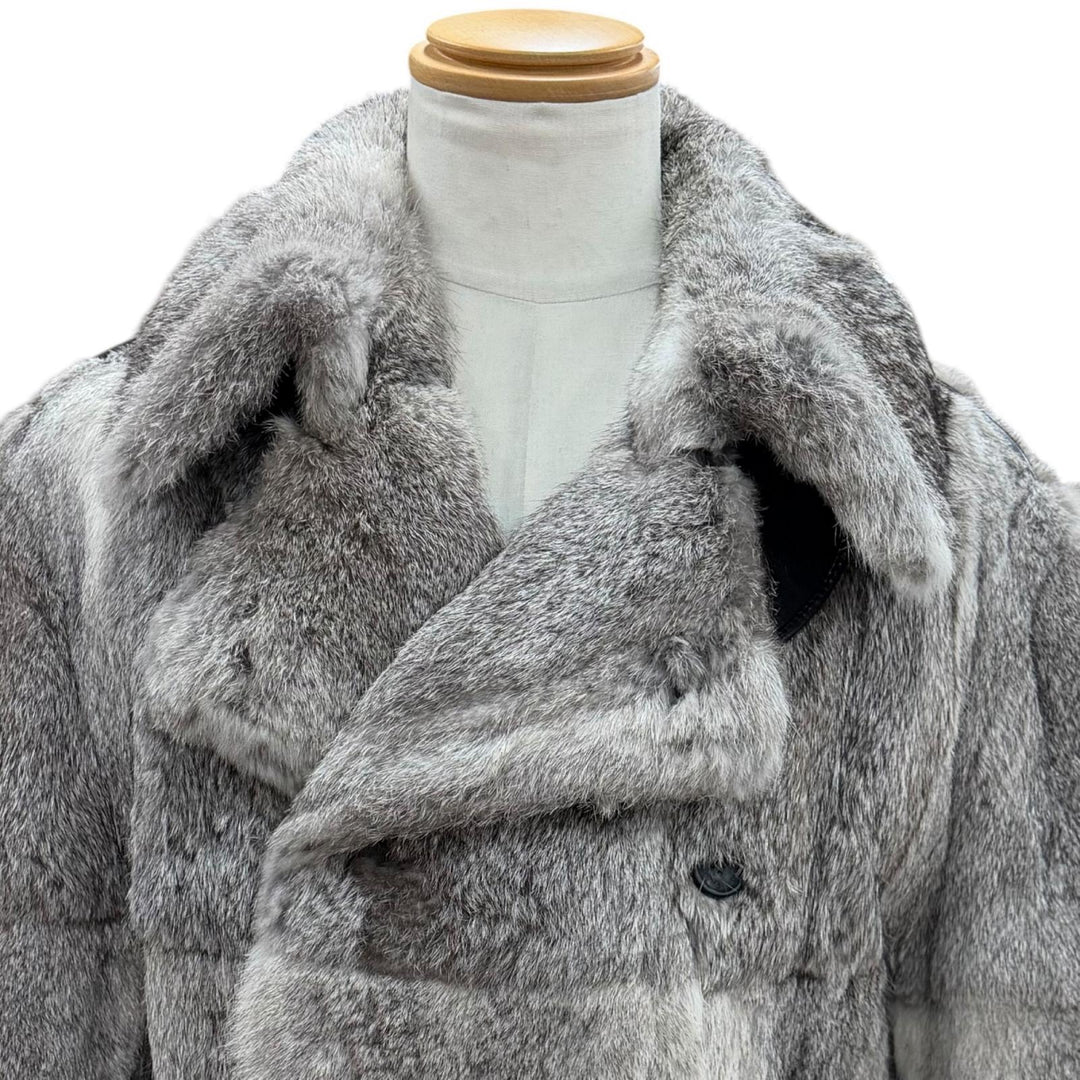 美品▼DOLCE&amp;GABBANA ドルチェ＆ガッバーナ 07-08AW ラビットファー レザー使い トレンチコート 本毛皮コート グレー IT 50 ハンガー付き