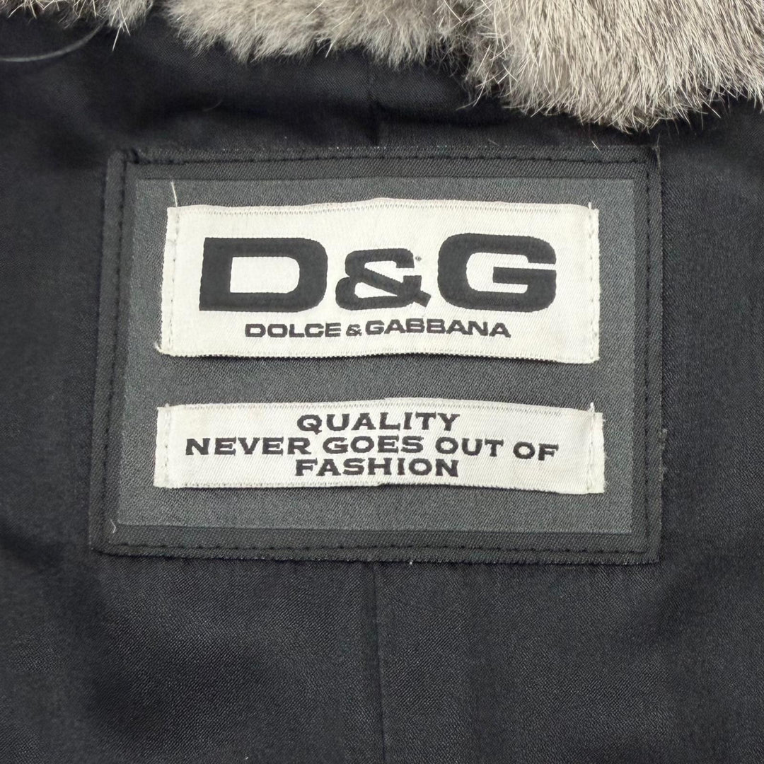 美品▼DOLCE&amp;GABBANA ドルチェ＆ガッバーナ 07-08AW ラビットファー レザー使い トレンチコート 本毛皮コート グレー IT 50 ハンガー付き