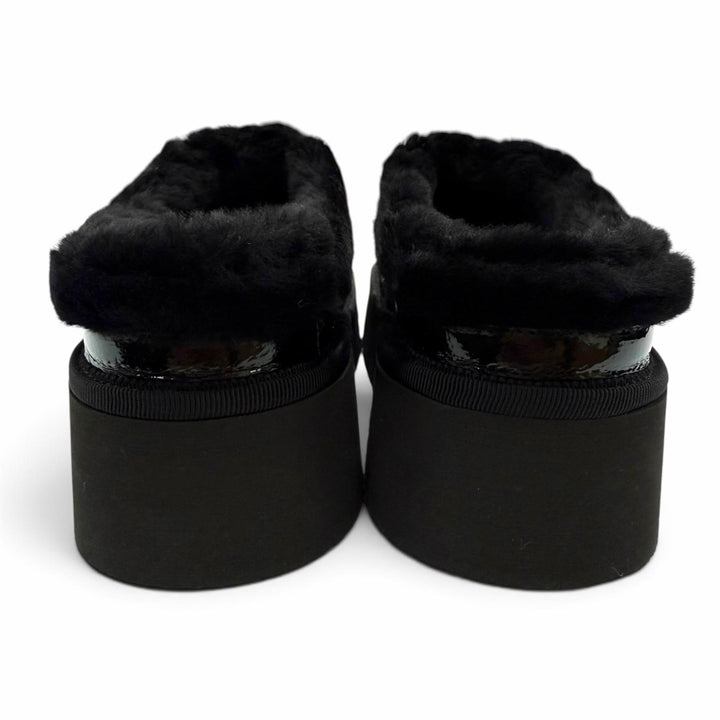 未使用品☆ROGER VIVIER ロジェヴィヴィエ ヴィヴ ウインター プラットフォーム レザー ファースリッパ ミュール ビジュー付 ブラック 35