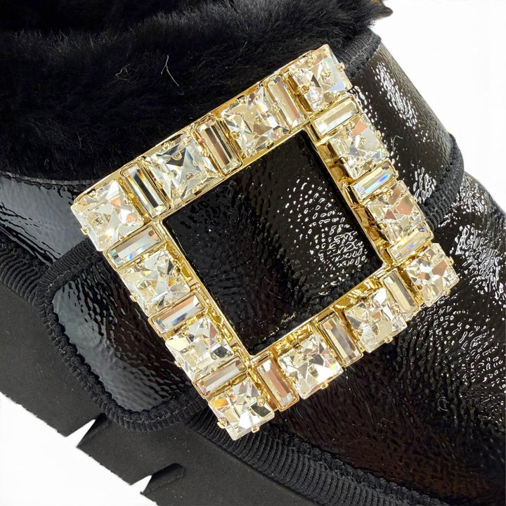 未使用品☆ROGER VIVIER ロジェヴィヴィエ ヴィヴ ウインター プラットフォーム レザー ファースリッパ ミュール ビジュー付 ブラック 35