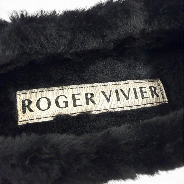 未使用品☆ROGER VIVIER ロジェヴィヴィエ ヴィヴ ウインター プラットフォーム レザー ファースリッパ ミュール ビジュー付 ブラック 35