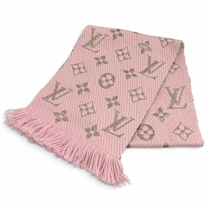 極美品★LOUIS VUITTON ルイヴィトン M70466 エシャルプ ロゴマニア シャイン ウール シルク混 ローズバレリーヌ マフラー 正規品 箱付