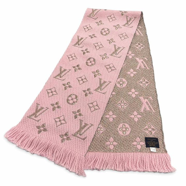 極美品★LOUIS VUITTON ルイヴィトン M70466 エシャルプ ロゴマニア シャイン ウール シルク混 ローズバレリーヌ マフラー 正規品 箱付