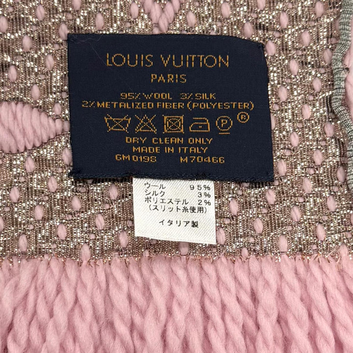 極美品★LOUIS VUITTON ルイヴィトン M70466 エシャルプ ロゴマニア シャイン ウール シルク混 ローズバレリーヌ マフラー 正規品 箱付