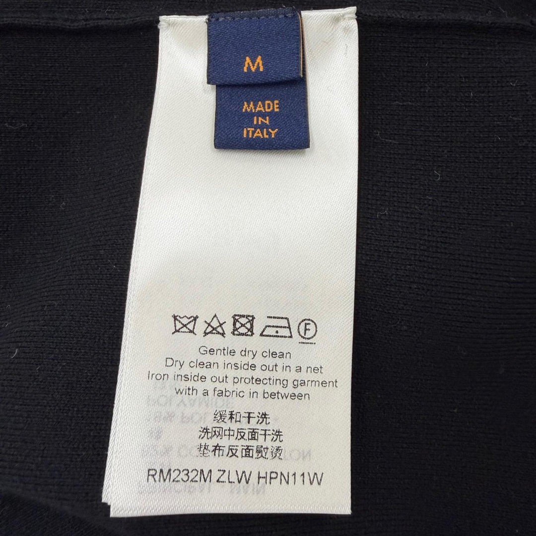 極美品▼LOUIS VUITTON ルイヴィトン 2023年製 LVワッペン Vネック 異素材切替 ニッ カーディガン ブラック M イタリア製 正規品 メンズ