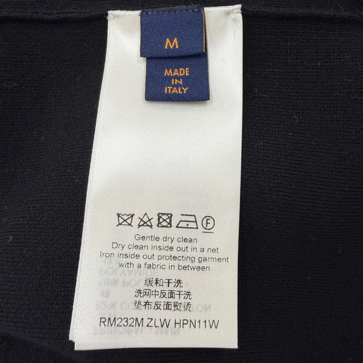 極美品▼LOUIS VUITTON ルイヴィトン 2023年製 LVワッペン Vネック 異素材切替 ニッ カーディガン ブラック M イタリア製 正規品 メンズ