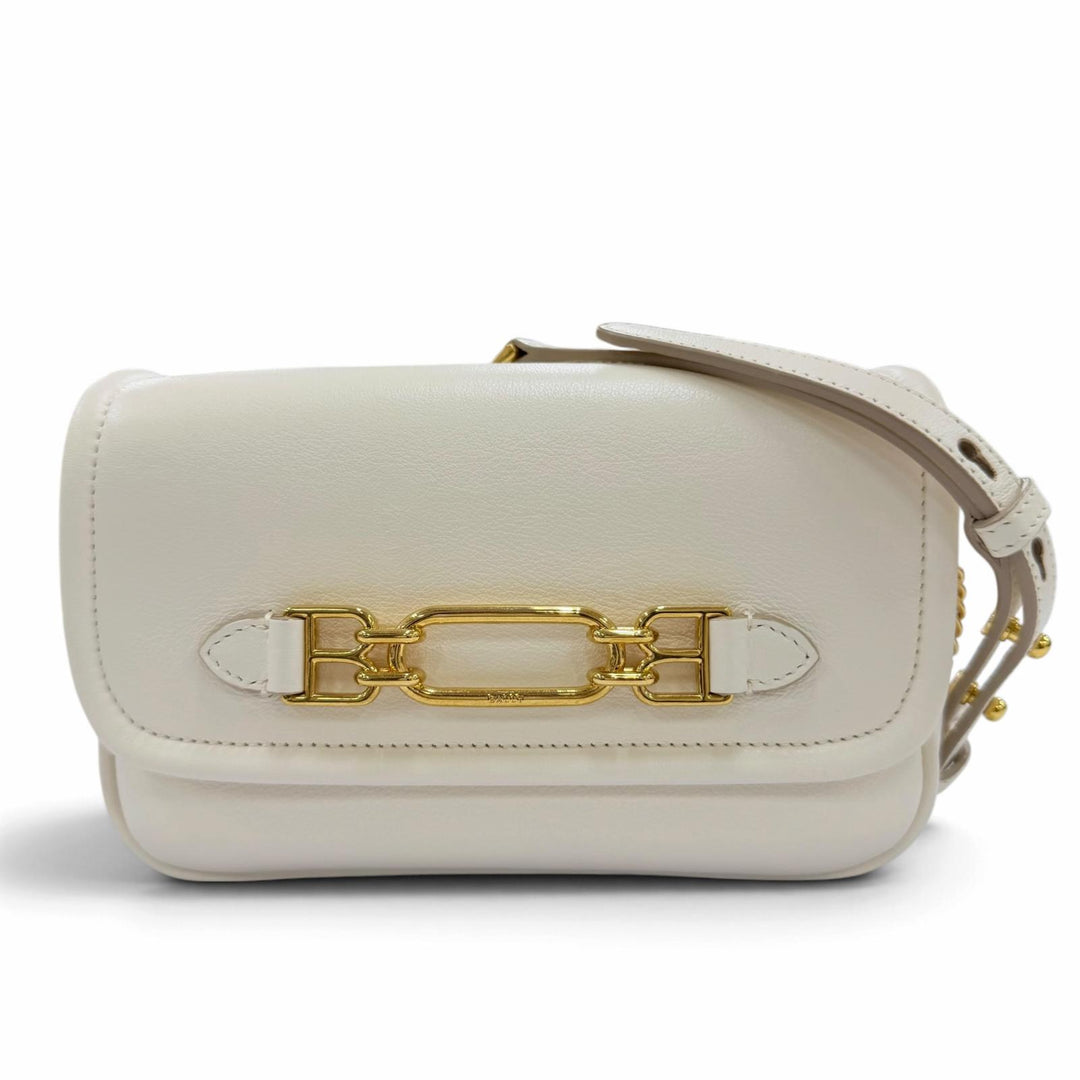 極美品☆BALLY バリー 6239066 VIVA XS/03 ロゴ金具 レザー チェーン ショルダーバッグ アイボリー レディース 保存袋付き