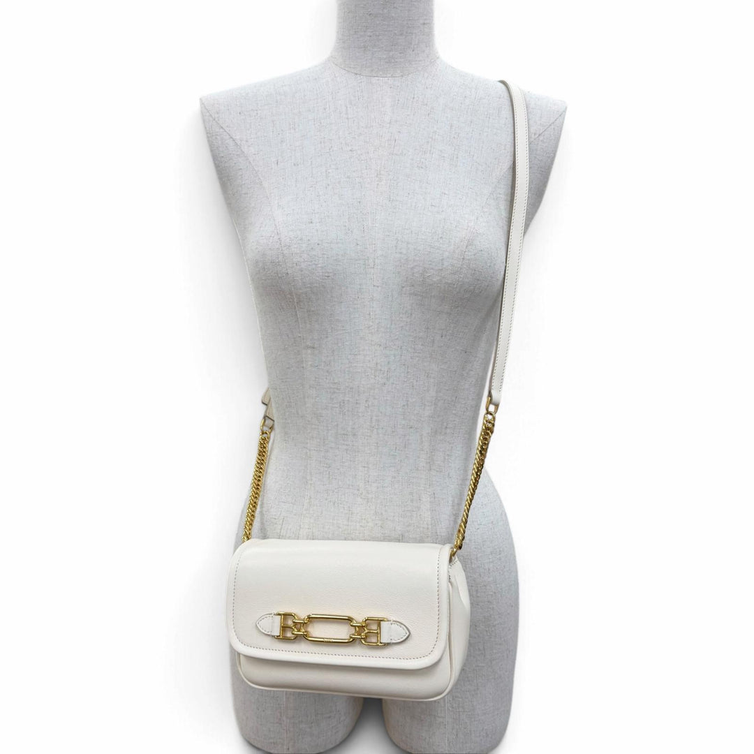 極美品☆BALLY バリー 6239066 VIVA XS/03 ロゴ金具 レザー チェーン ショルダーバッグ アイボリー レディース 保存袋付き