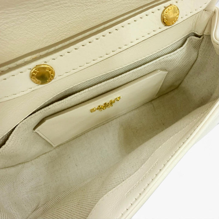 極美品☆BALLY バリー 6239066 VIVA XS/03 ロゴ金具 レザー チェーン ショルダーバッグ アイボリー レディース 保存袋付き