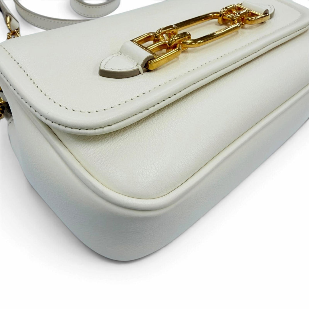 極美品☆BALLY バリー 6239066 VIVA XS/03 ロゴ金具 レザー チェーン ショルダーバッグ アイボリー レディース 保存袋付き