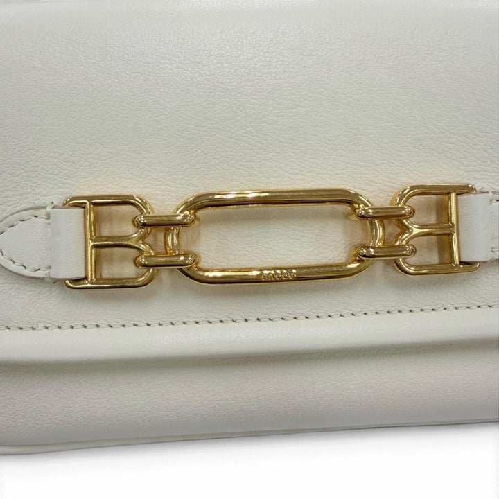 極美品☆BALLY バリー 6239066 VIVA XS/03 ロゴ金具 レザー チェーン ショルダーバッグ アイボリー レディース 保存袋付き