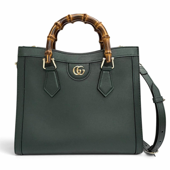 極美品△GUCCI グッチ 853226 ダイアナミディアムトートバッグ バンブー 2WAY ショルダーバッグ ダークグリーン 定価605000円 保存袋付き