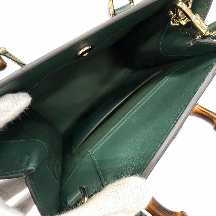 極美品△GUCCI グッチ 853226 ダイアナミディアムトートバッグ バンブー 2WAY ショルダーバッグ ダークグリーン 定価605000円 保存袋付き