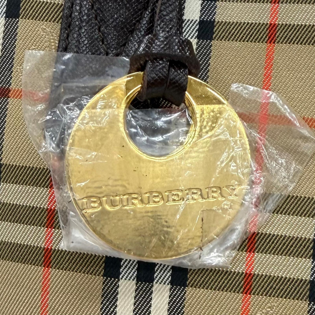 極美品★BURBERRY バーバリー ロゴ刻印 ノバチェック柄 レザー使い トートバッグ ショルダーバッグ ベージュ ブラウン レディース