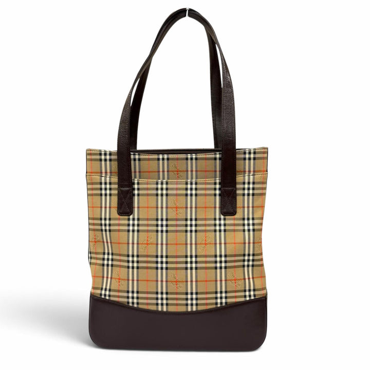 極美品★BURBERRY バーバリー ロゴ刻印 ノバチェック柄 レザー使い トートバッグ ショルダーバッグ ベージュ ブラウン レディース