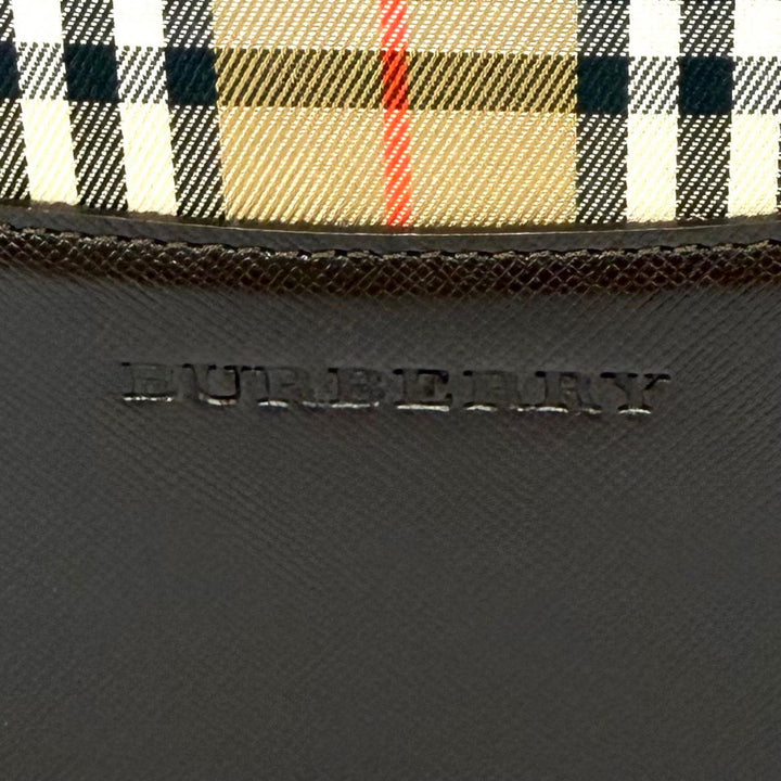 極美品★BURBERRY バーバリー ロゴ刻印 ノバチェック柄 レザー使い トートバッグ ショルダーバッグ ベージュ ブラウン レディース