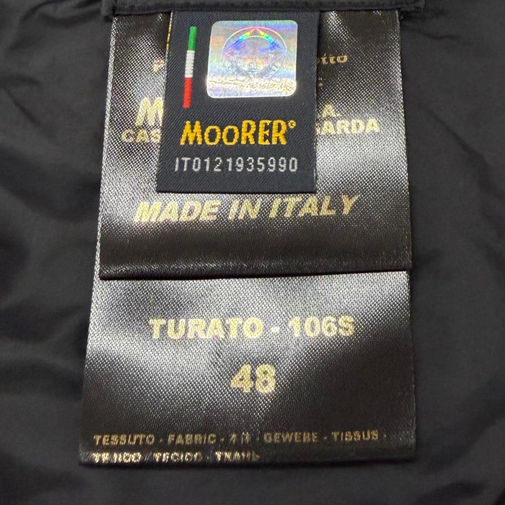 美品▼MOORER ムーレー TURATO-106S トゥラートオ ナイロン デニム切替 フーデッド ダウンジャケット ブラック IT 48 イタリア製 メンズ