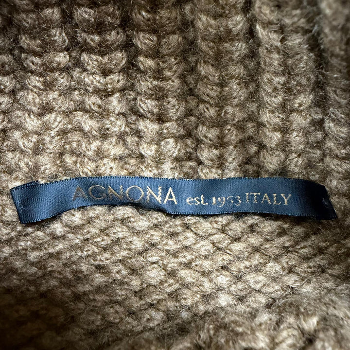 極美品☆Agnona アニオナ カシミヤ100％ レザーフリンジ付 タートルネック ニット ケープ ポンチョ ブラウン S 伊製 正規品 レディース