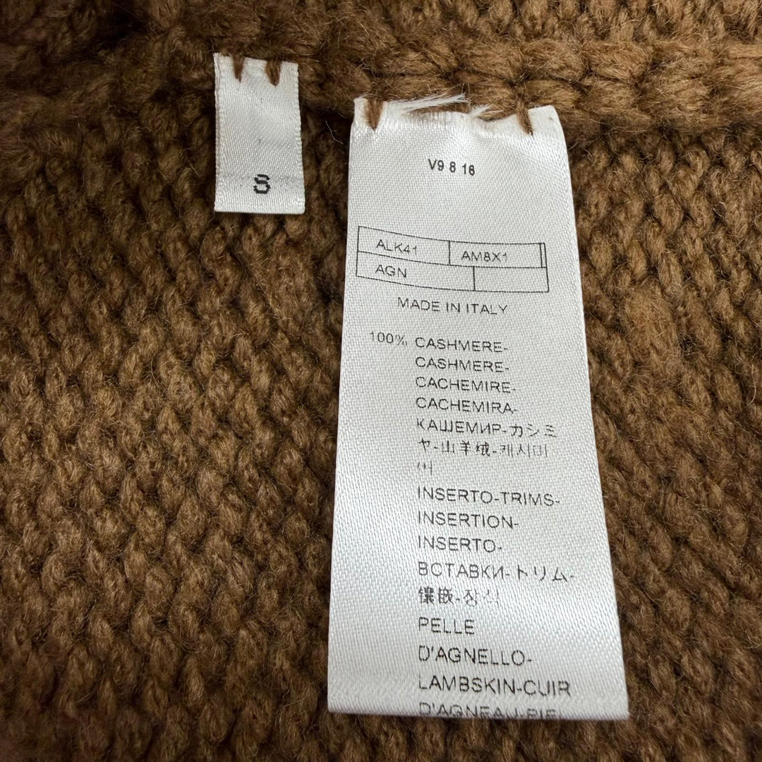 極美品☆Agnona アニオナ カシミヤ100％ レザーフリンジ付 タートルネック ニット ケープ ポンチョ ブラウン S 伊製 正規品 レディース