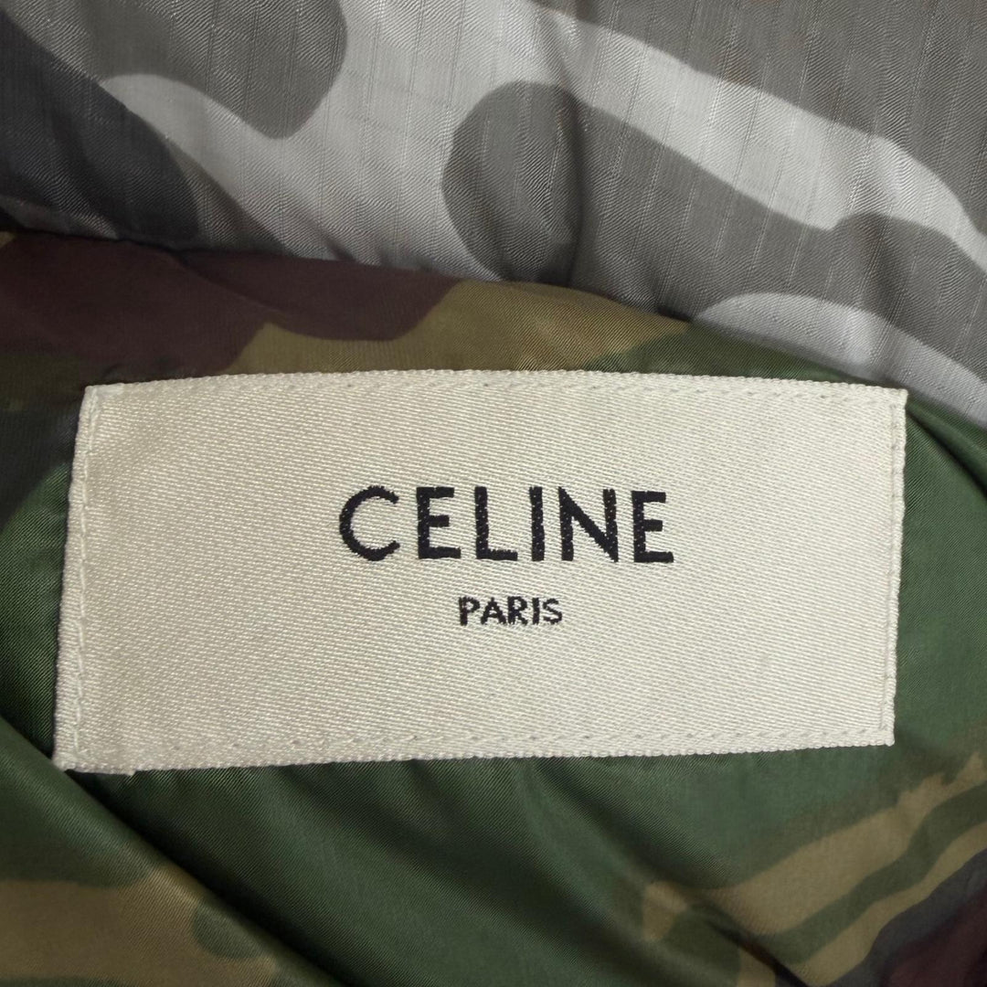 未使用品□CELINE セリーヌ 2W771153Q カモフラ柄 スタンドカラー ダウンジャケット パファージャケット グレー 44 イタリア製 正規品