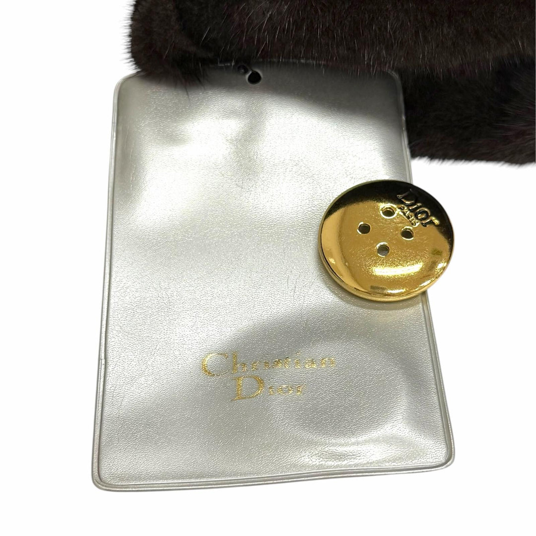 未使用△Christian Dior クリスチャンディオール ロゴ金ボタン ミンクファー ロング 本毛皮コート ブラックグラマ 9-11 USA製 レディース