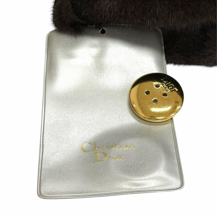 未使用△Christian Dior クリスチャンディオール ロゴ金ボタン ミンクファー ロング 本毛皮コート ブラックグラマ 9-11 USA製 レディース