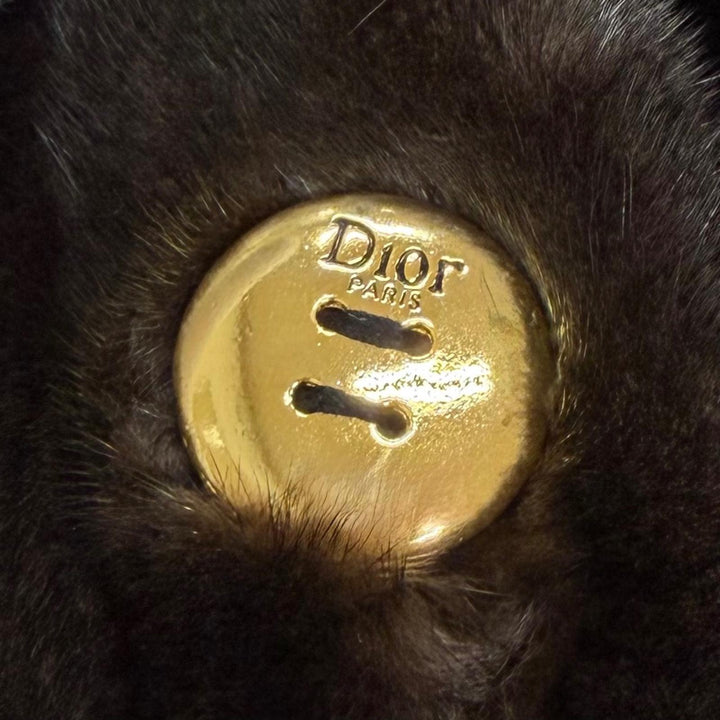 未使用△Christian Dior クリスチャンディオール ロゴ金ボタン ミンクファー ロング 本毛皮コート ブラックグラマ 9-11 USA製 レディース