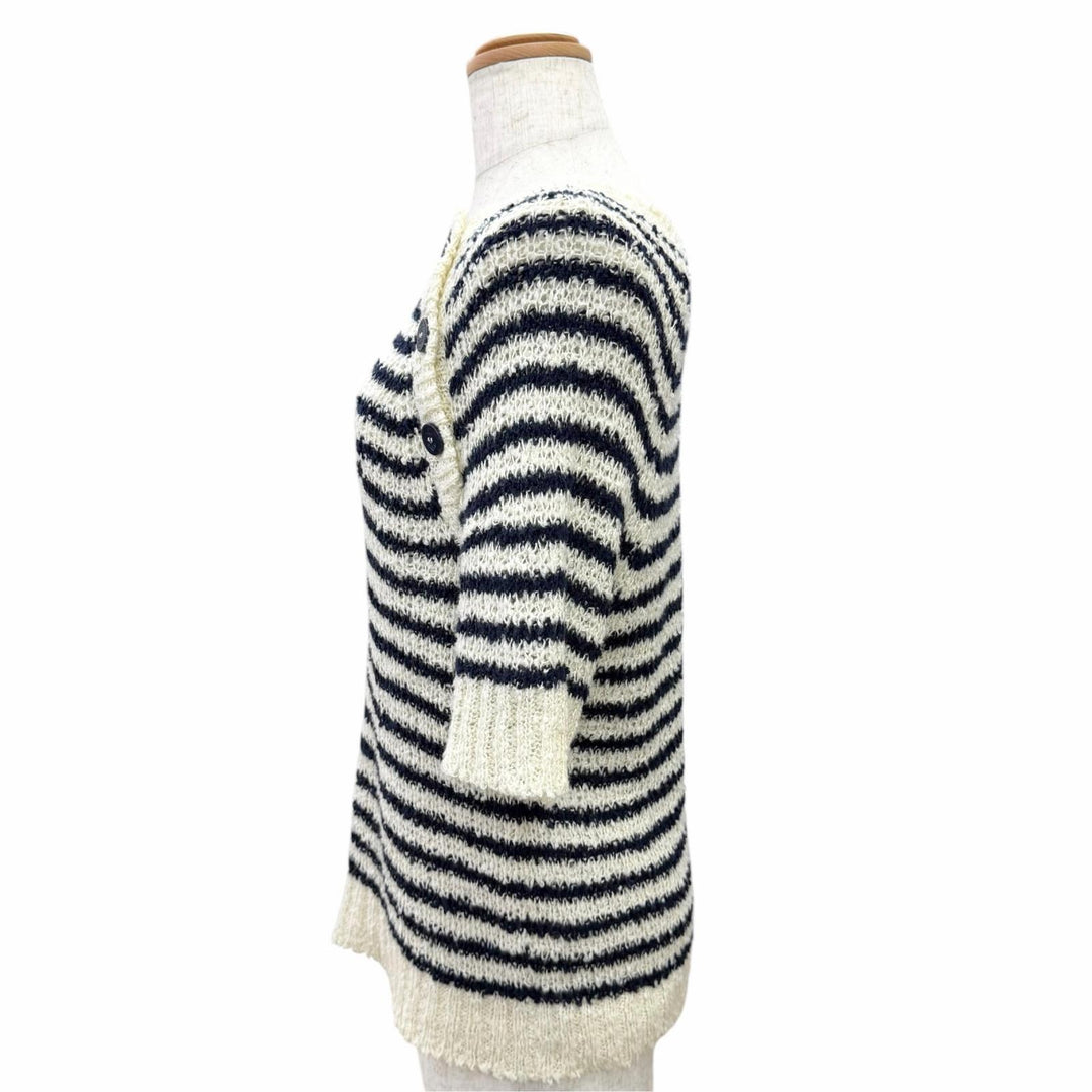 極美品△Christian Dior クリスチャンディオール 524S24A7026 マリニエール シルク混 ロゴ スター アンカーボタン 半袖ニット 40 正規品
