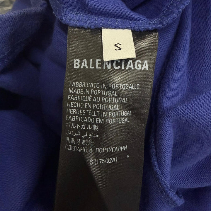 極美品□BALENCIAGA バレンシアガ 22AW 641675 ダメージ加工 キャンペーンロゴ オーバーサイズ 半袖Ｔシャツ ネイビー S 正規品 メンズ