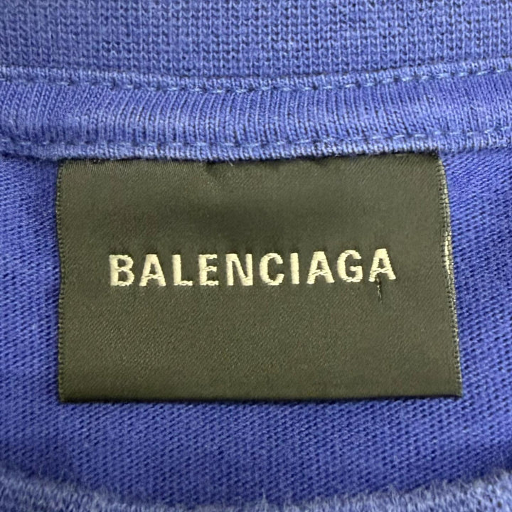 極美品□BALENCIAGA バレンシアガ 22AW 641675 ダメージ加工 キャンペーンロゴ オーバーサイズ 半袖Ｔシャツ ネイビー S 正規品 メンズ