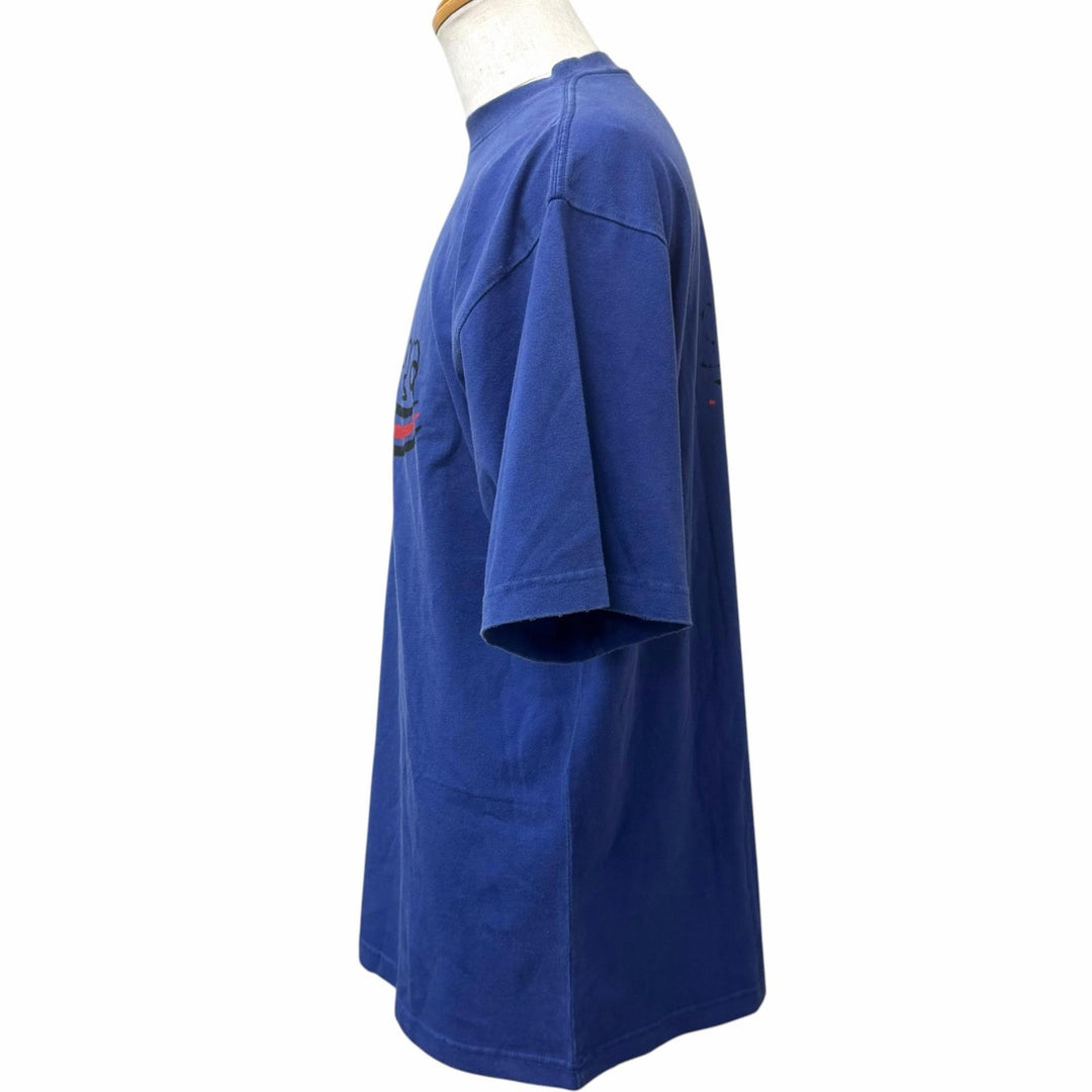 極美品□BALENCIAGA バレンシアガ 22AW 641675 ダメージ加工 キャンペーンロゴ オーバーサイズ 半袖Ｔシャツ ネイビー S 正規品 メンズ