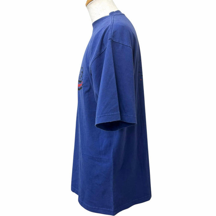 極美品□BALENCIAGA バレンシアガ 22AW 641675 ダメージ加工 キャンペーンロゴ オーバーサイズ 半袖Ｔシャツ ネイビー S 正規品 メンズ