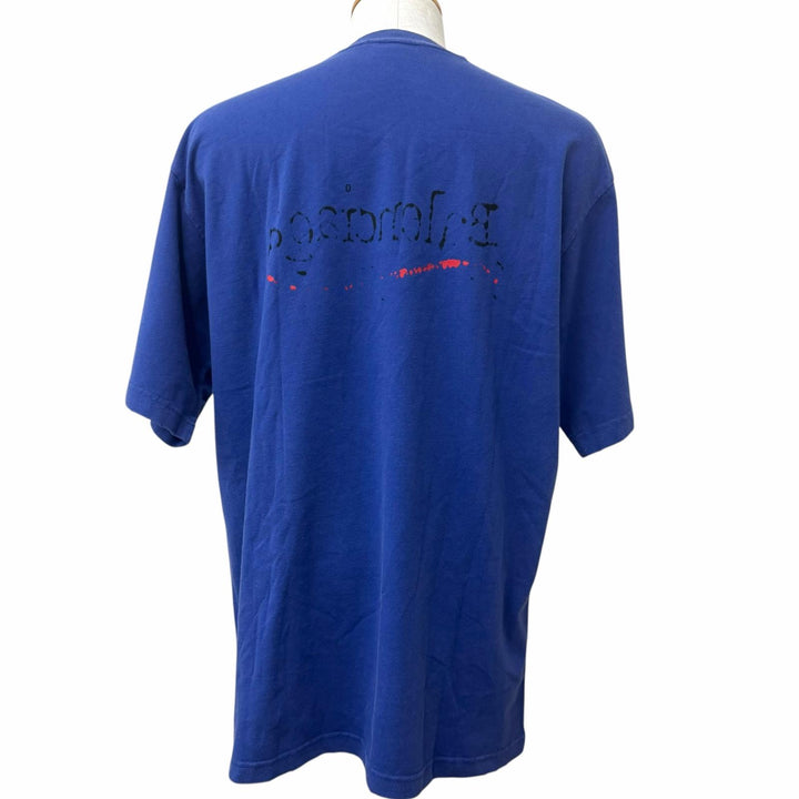 極美品□BALENCIAGA バレンシアガ 22AW 641675 ダメージ加工 キャンペーンロゴ オーバーサイズ 半袖Ｔシャツ ネイビー S 正規品 メンズ
