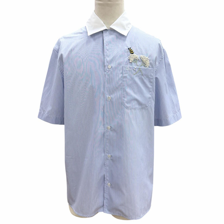 極美品▼Dior HOMME ディオールオム 26SS 693C532A3079 フラワービー コットン ポプリン ストライプ柄 ロゴ刺繍 半袖シャツ 39 正規品