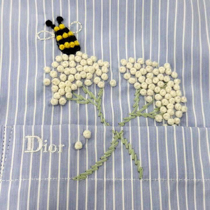 極美品▼Dior HOMME ディオールオム 26SS 693C532A3079 フラワービー コットン ポプリン ストライプ柄 ロゴ刺繍 半袖シャツ 39 正規品