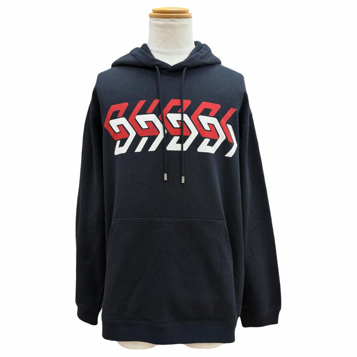 【ドンドン見直し】美品 ▼GUCCI グッチ 23SS 681210 ロゴプリント フーデッド プルオーバー パーカー ブラック M 伊製 正規品 メンズ