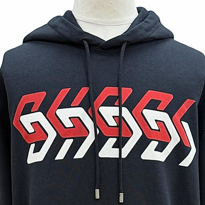 【ドンドン見直し】美品 ▼GUCCI グッチ 23SS 681210 ロゴプリント フーデッド プルオーバー パーカー ブラック M 伊製 正規品 メンズ