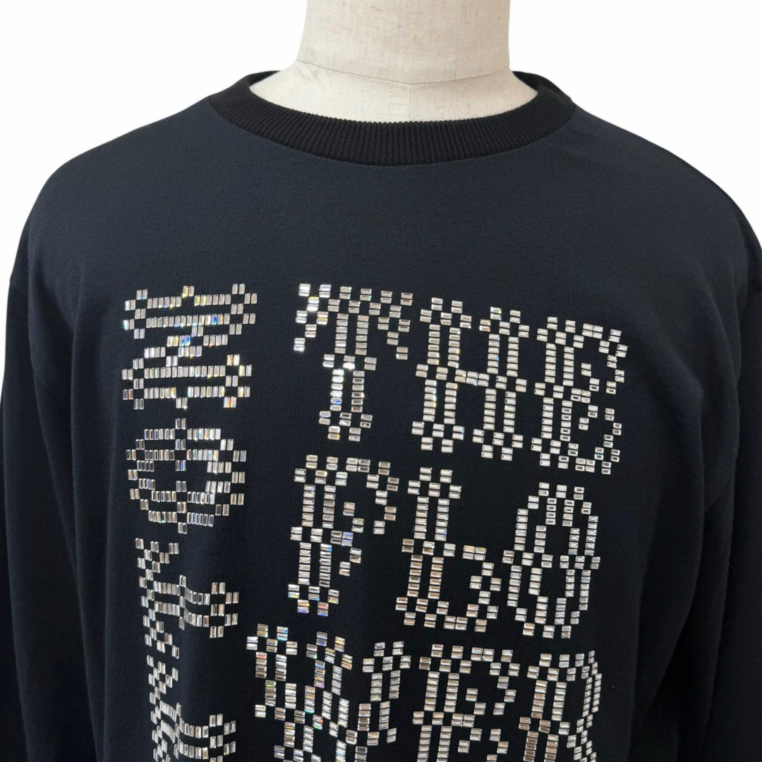 極美品□LOUIS VUITTON ルイヴィトン 24SS ウール100％ エンベリッシュド クルーネック セーター ブラック L イタリア製 正規品 メンズ