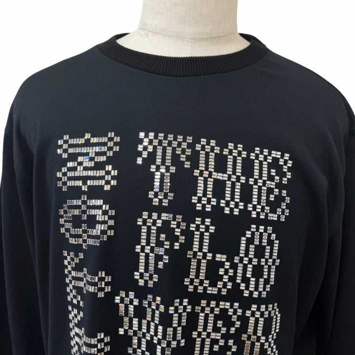 極美品□LOUIS VUITTON ルイヴィトン 24SS ウール100％ エンベリッシュド クルーネック セーター ブラック L イタリア製 正規品 メンズ
