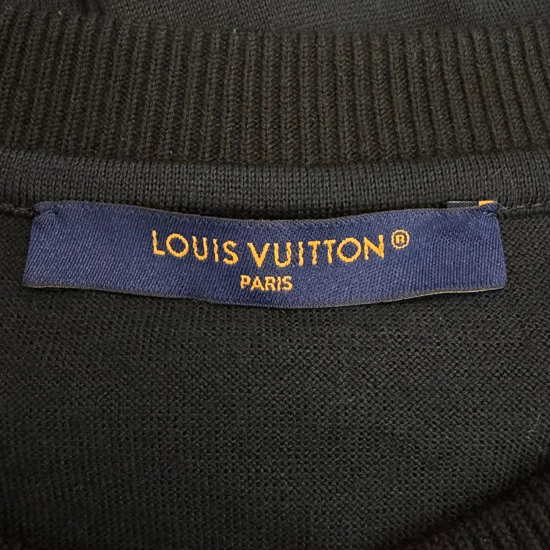 極美品□LOUIS VUITTON ルイヴィトン 24SS ウール100％ エンベリッシュド クルーネック セーター ブラック L イタリア製 正規品 メンズ