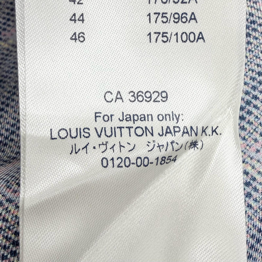未使用品△LOUIS VUITTON ルイヴィトン シルク100％ LVボタン付き 3Dモノグラムプリント 総柄 長袖シャツ ネイビー系 34 伊製 正規品